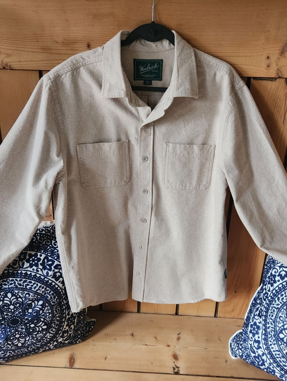 Woolrich Light Beige Button-Front Overshirt Mens Large NWT
